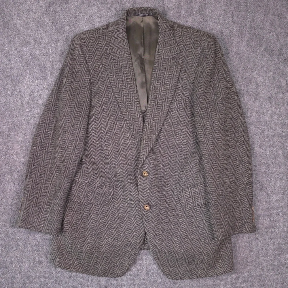 VTG American Craftsmen Blazer Herringbone Tweed Mens 40R Grey Brown USA Academia